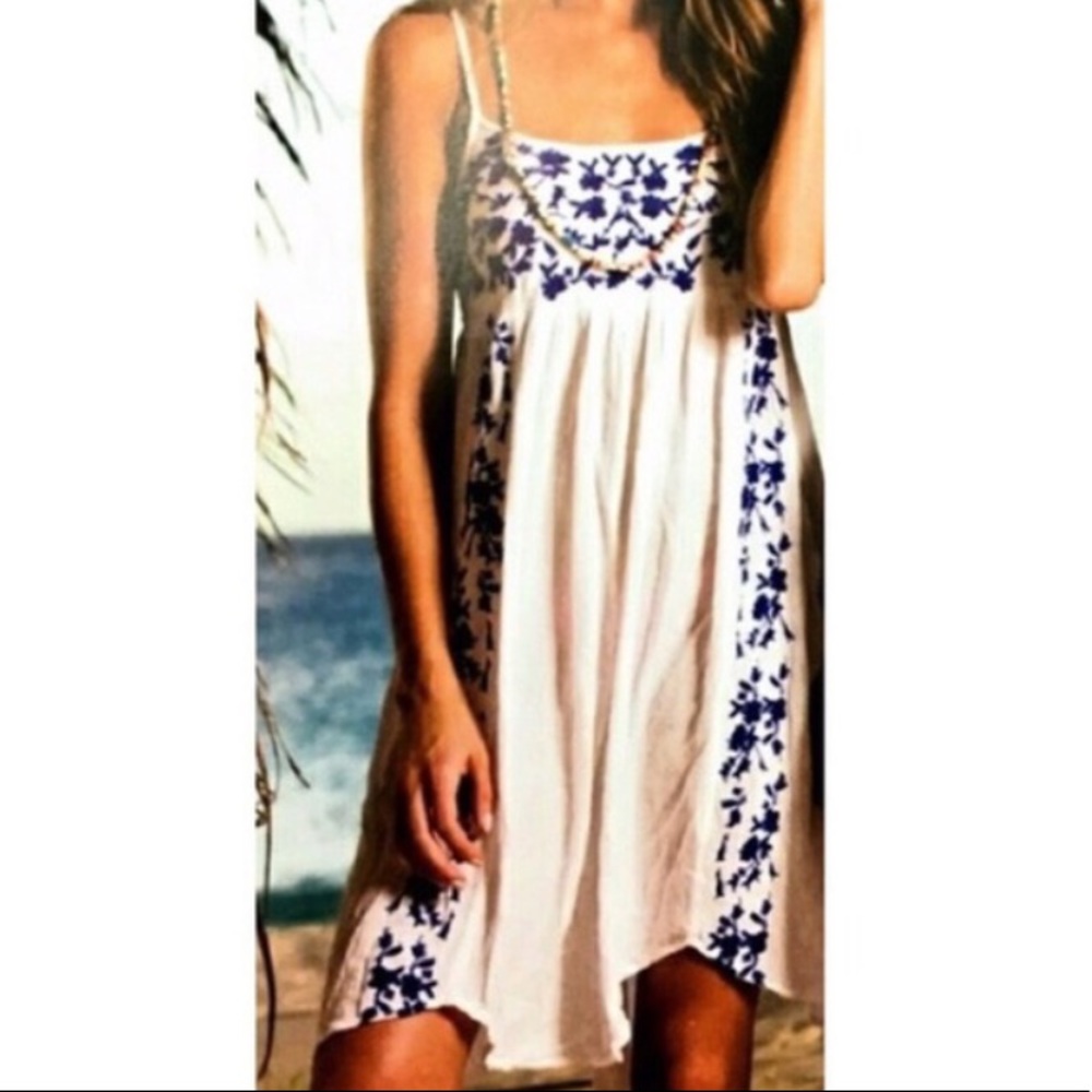 Francesca’s Free People White Blue Dress